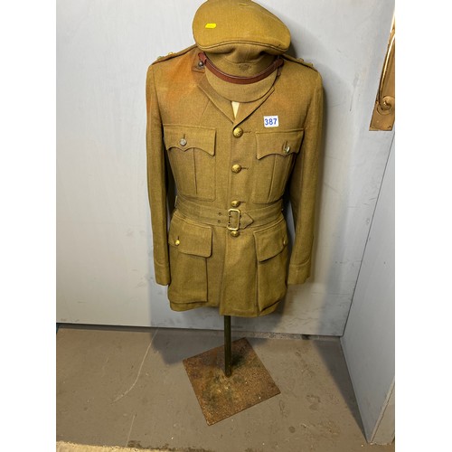 387 - WWII Army uniform & cap on stand