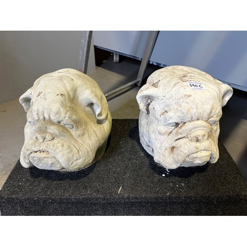 390c - Pair concrete dogs heads ideal garden