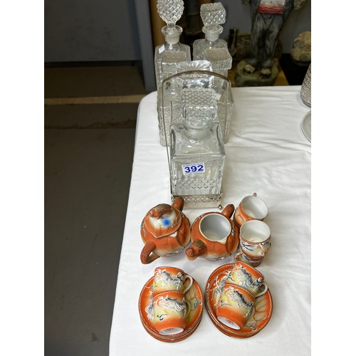 392 - 6 Glass decanters + oriental coffee set