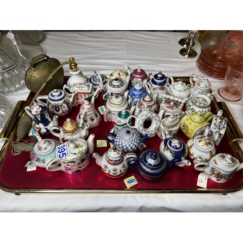 395 - Tray collectable miniature tea pots