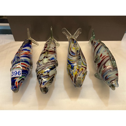 396 - 4 Glass coloured fishes