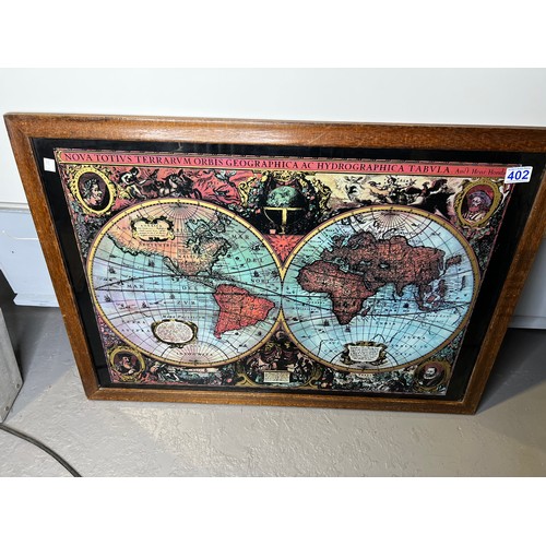 402 - Map world in oak frame