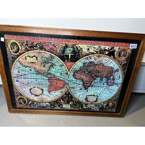 402 - Map world in oak frame