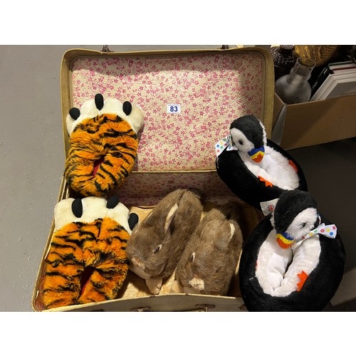 83 - 3 Pair novelty slippers rabbit, tiger, penguin