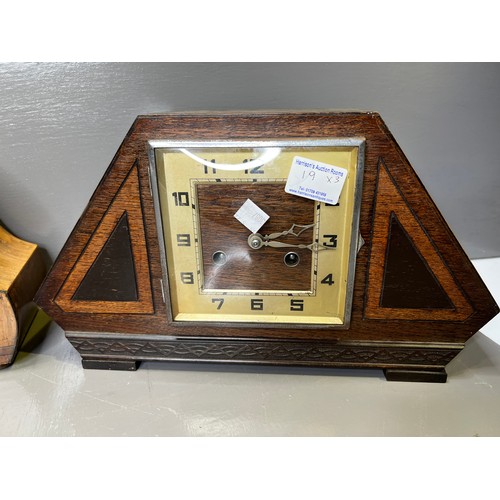 19 - 3 Mantle clocks inc Westminster chimes & art deco