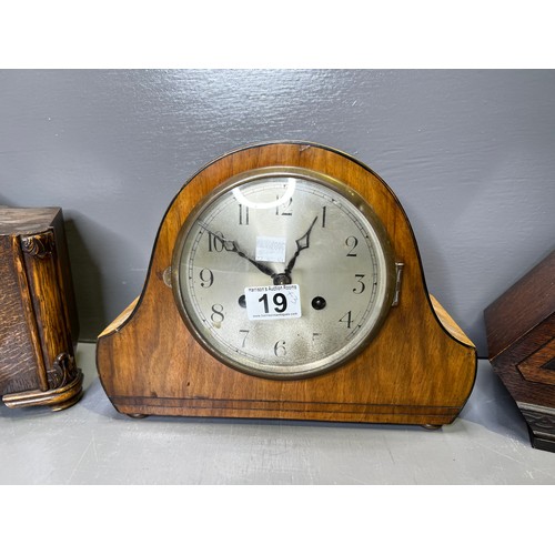 19 - 3 Mantle clocks inc Westminster chimes & art deco