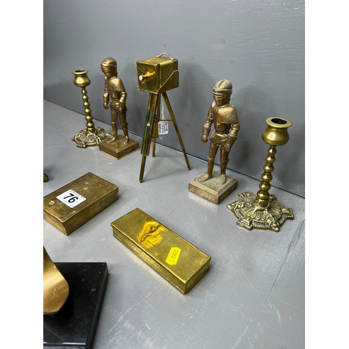 76 - Interesting selection of brass To include camera on stand