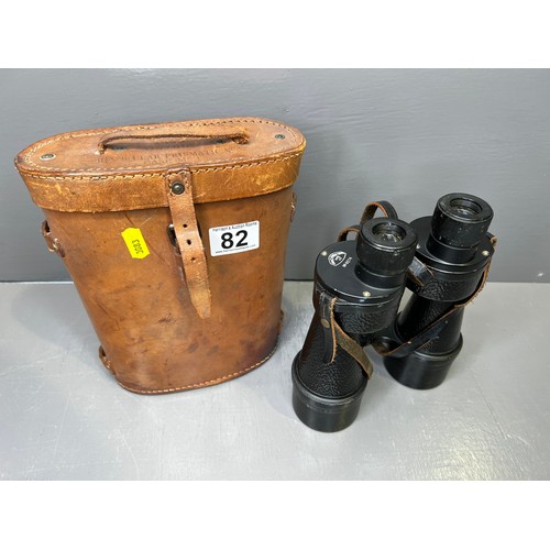 82 - Military binoculars in leather case Ross London 1944