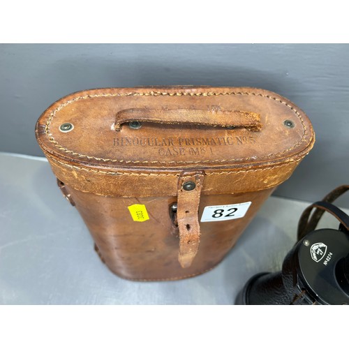 82 - Military binoculars in leather case Ross London 1944