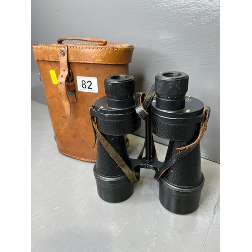 82 - Military binoculars in leather case Ross London 1944