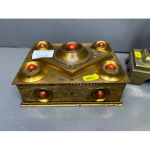 90 - Interesting Victorian  Jewelled box + brass stand Bradley & Hubbard ??