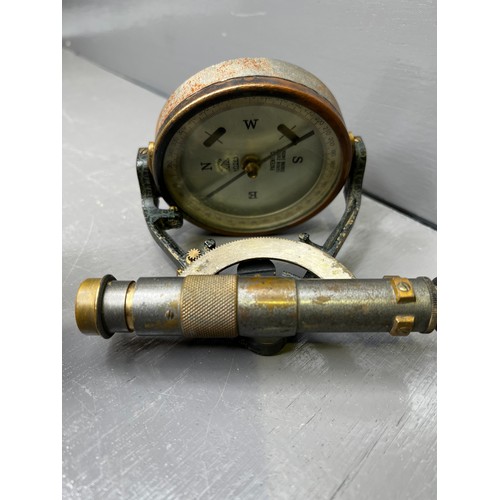 100 - Baird & Tatlock ltd Air meter + vintage USHIKATA surveyors Transit with compass