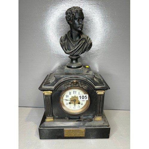 105 - Victorian slate mantle clock with best of Byron on top