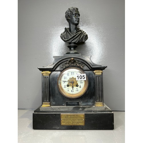 105 - Victorian slate mantle clock with best of Byron on top