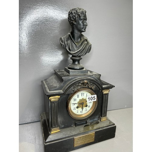 105 - Victorian slate mantle clock with best of Byron on top