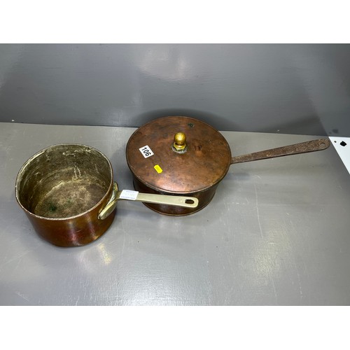 106 - 2 Antique copper pans one with lid