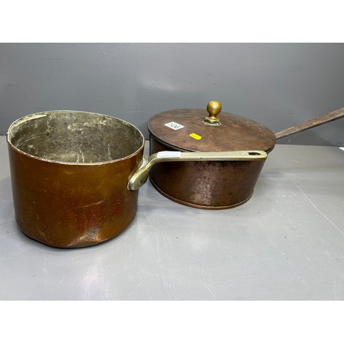 106 - 2 Antique copper pans one with lid