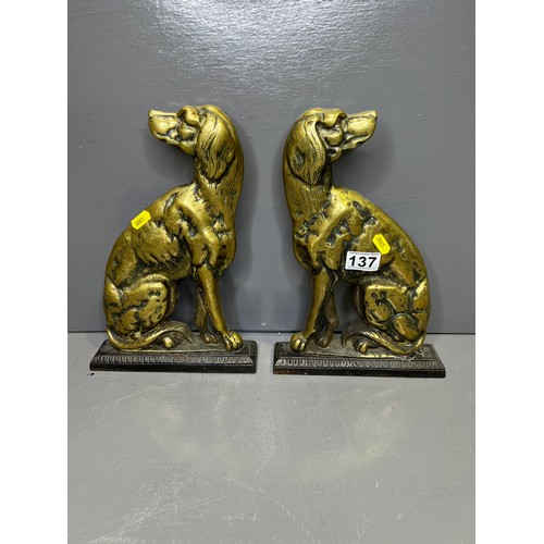 137 - Pair of Early 20th Century Brass Dog door stops