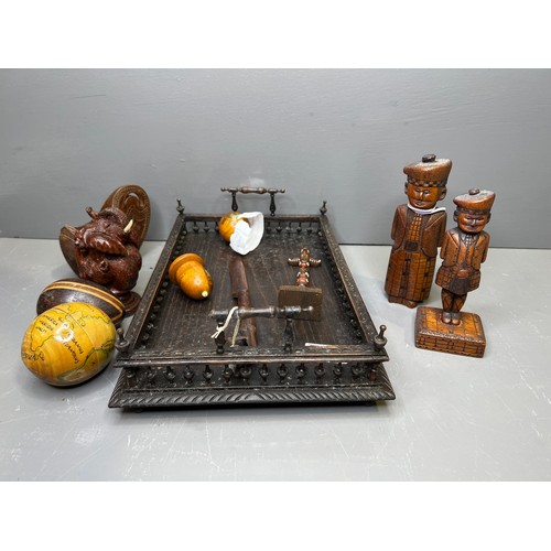 140 - Antique tray + interesting carved items