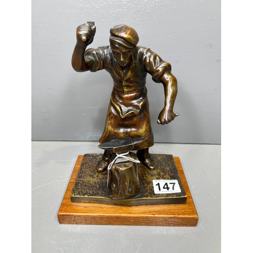 147 - Quality  Very Heavy Bronze Iron worker Figure (Signed)