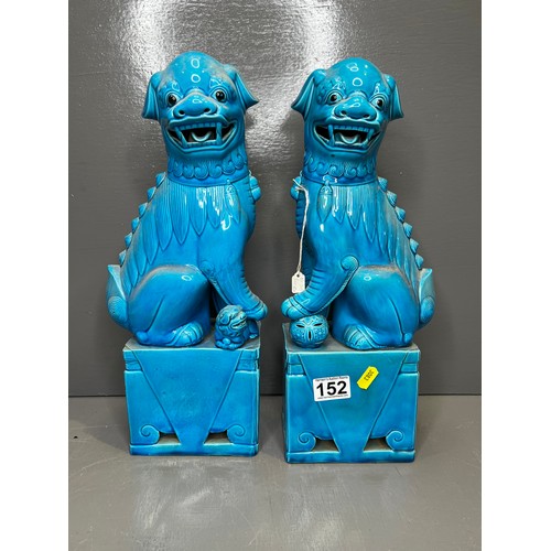 152 - Pair of Turquoise early Chinese foo dogs