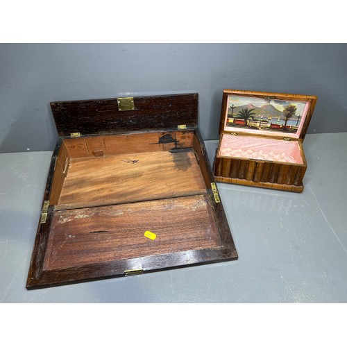 163 - Victorian Rosewood Writing Slope A/F + Treen Jewellery box