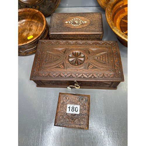 180 - Quantity Carved Treen Wooden Box's Plaques etc