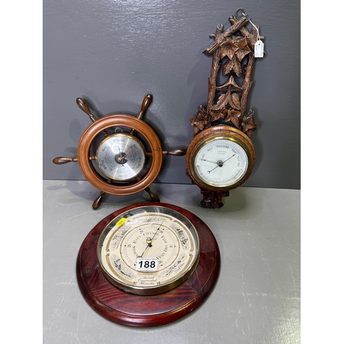 188 - Victorian black forest style barometer + 2 others