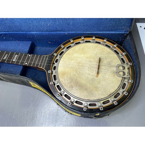 193 - Large rosewood banjo with mother of pearl inlaid A/F