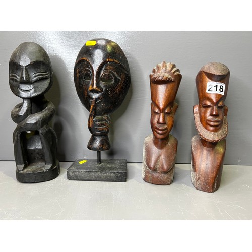 218 - Carved African wooden figure heads