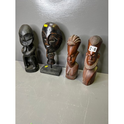 218 - Carved African wooden figure heads