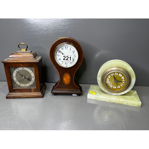 221 - Edwardian inlaid mahogany balloon clock + 2 others