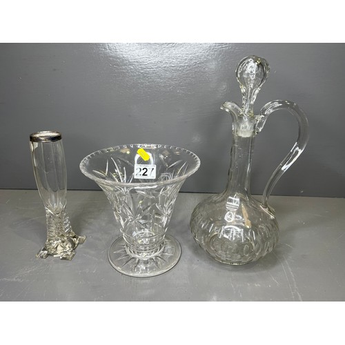 227 - Glass Decanter + Vase + Vase