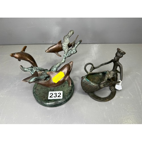 232 - Early 20th Century Sculpture ( Bronze ?) + Dolphin Figures