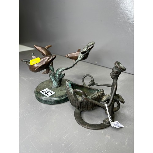 232 - Early 20th Century Sculpture ( Bronze ?) + Dolphin Figures