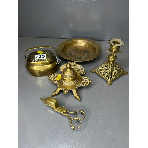 233 - Chinese Brass Basket + Brass ink well etc