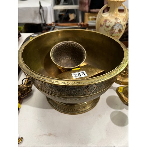 243 - Heavy Brass Fruit Bowl + Casket + Possibly Silver continental bowl