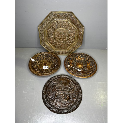 263 - 4 Interesting Brass & Bronze heavy Plaques