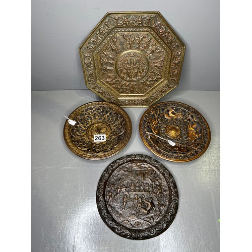 263 - 4 Interesting Brass & Bronze heavy Plaques