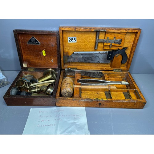 285 - Maw & Sons of London ,Early Surgical Kit + Quantity Brass Telescopes Part