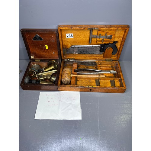 285 - Maw & Sons of London ,Early Surgical Kit + Quantity Brass Telescopes Part