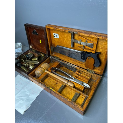 285 - Maw & Sons of London ,Early Surgical Kit + Quantity Brass Telescopes Part