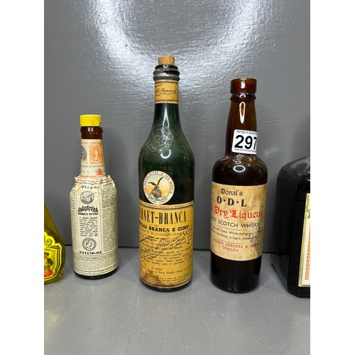 297 - Collection of Vintage whisky , bitter etc ( Aguilar bottle is empty )