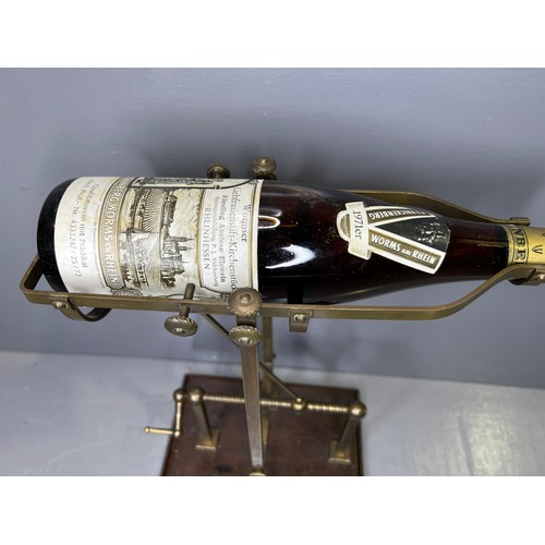 301 - Early 20th Century Mahogany & Brass bottle pourer Superb Quality + 1971 bottle of wine