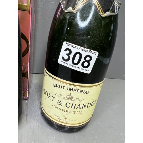 308 - 1Bottle of Moet & Chandan champagne +1Bottle of Moet & Chandan stamped contauins ginger beer for the... 