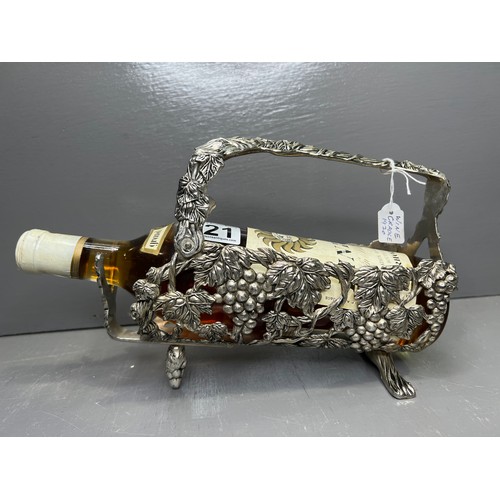 321 - Good Silver Plate Wine Cradle + bottle of wine