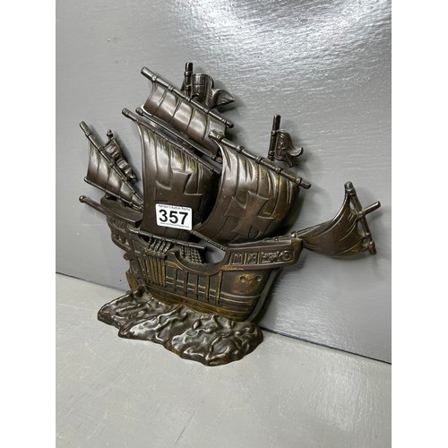 357 - Early 20th Century Brass Galleon  with Reg No  Made in England