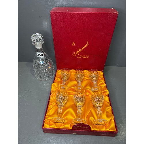 358 - Boxed Lead Crystal Glasses + Bohemia Decanter