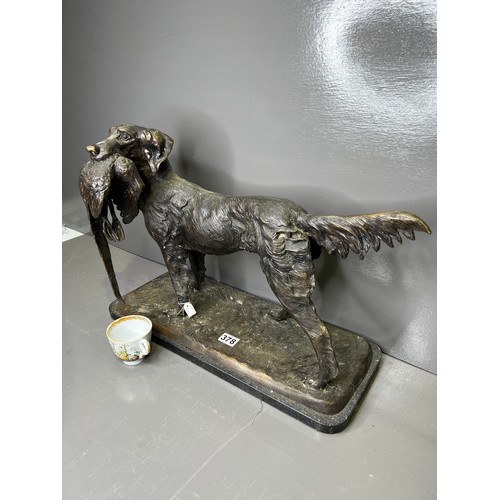 378 - Large Bronze Dog Carrying a Pheasant.very heavy 20th c.