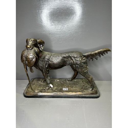 378 - Large Bronze Dog Carrying a Pheasant.very heavy 20th c.